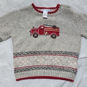 Janie and Jack Gray Sweater with Red Fire Truck